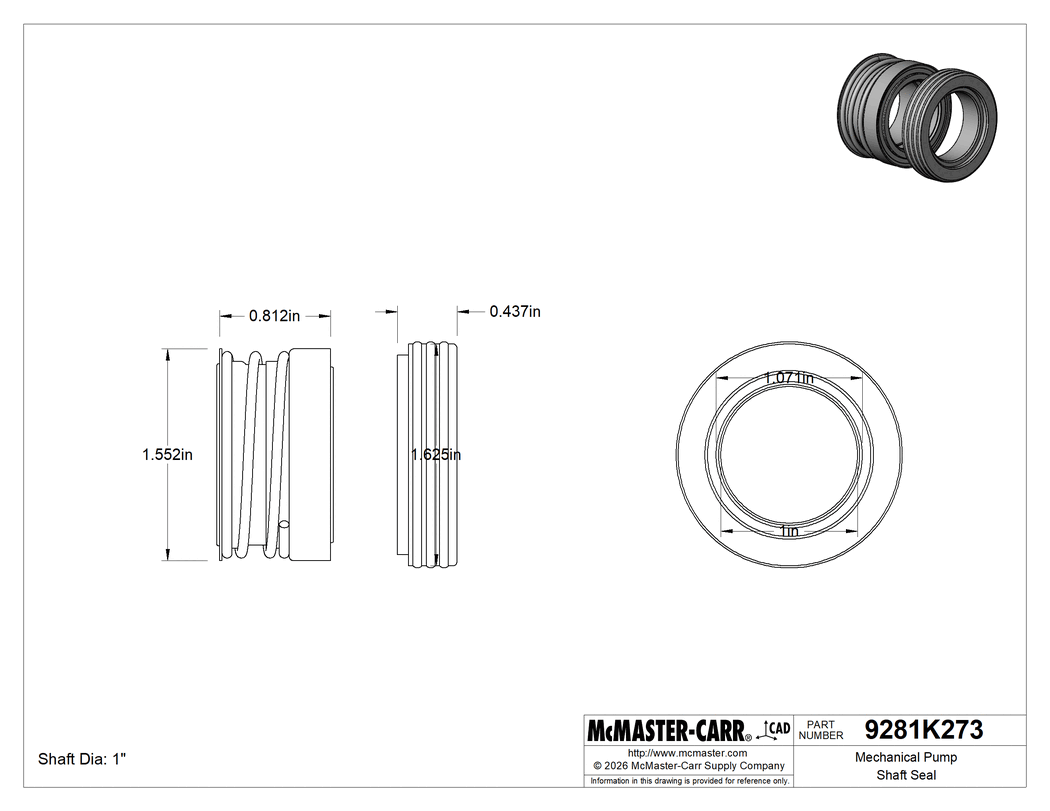 Technical Drawing of Mechanical Pump Shaft Seal, Number 360.